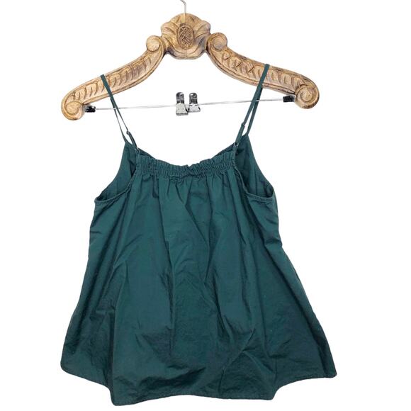 Gap Top Babydoll V Neck Tank Green Cotton Pleated Cami Flowy Loose Boho Small - Picture 2 of 8